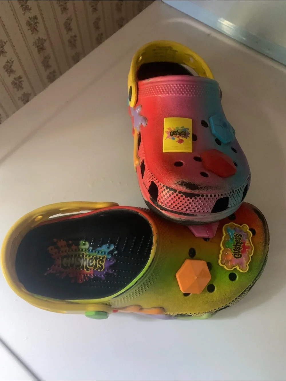 CROCS Gushers edition Rainbow Tie-Dye Clogs